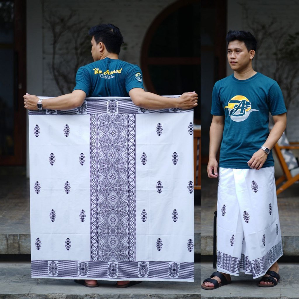 Sarung Batik Pekalongan Motif Palaikat Warna Putih Pakaian Muslim Pria Kain Katun Premium