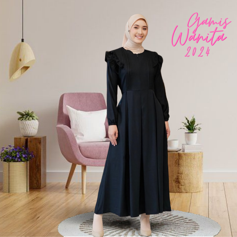 Gamis Terbaru 2025 Lebaran Wanita Midi Long Dress Gamis Gaun Kondangan Model Terbaru Elegan Simple M