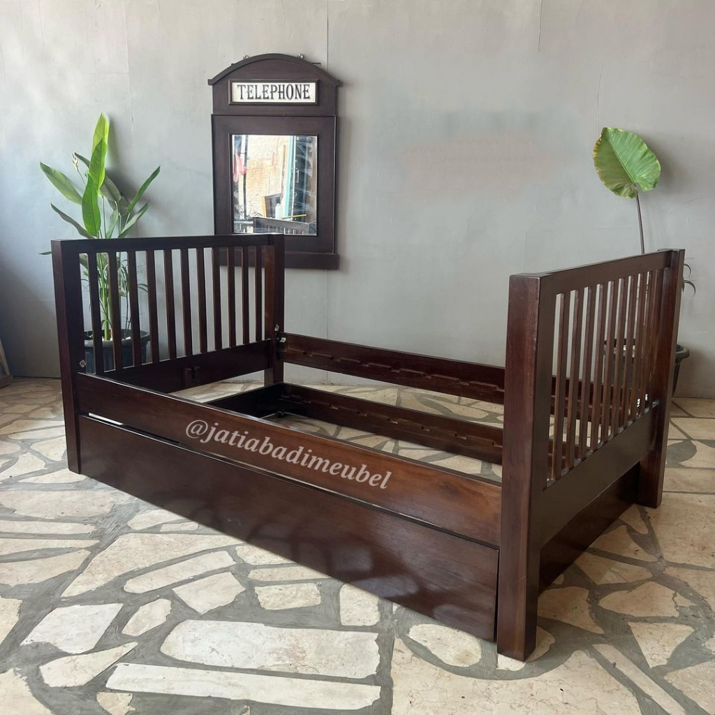 Tempat Tidur Double Sorong Minimalis Kayu Jati, Dipan Divan Sorong Minimalis Jati, Ranjang Jati