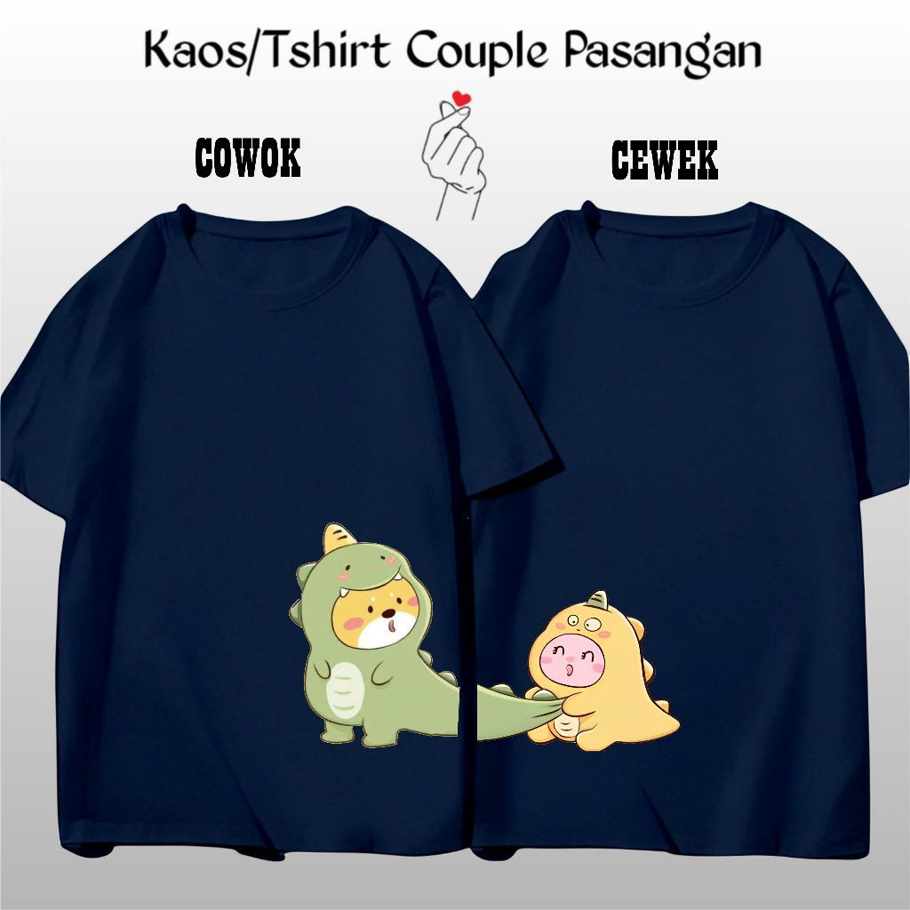 nia Baju Kaos Couple Pasangan Lengan Pendek Gambar Dino Cute / Kaos Oblong Kapelan Cowok