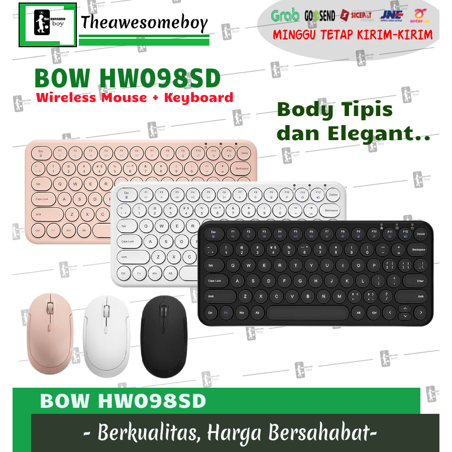 BOW Wireless Silent Mouse Keyboard Ultra-Slim Portable Tablet Laptop
