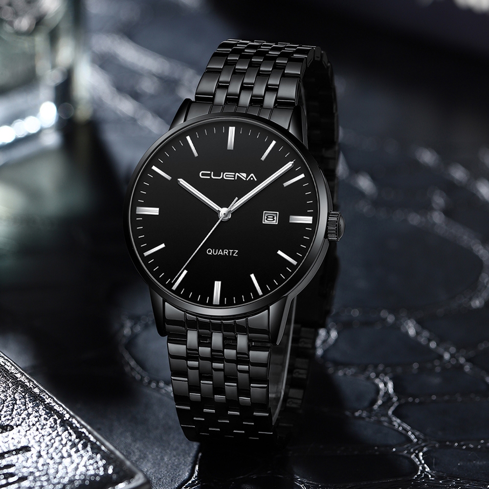 Hot Cuena Jam Tangan Pria 6007 Kuarsa Olahraga Kasual Tali Baja Tahan Karat Jam Tangan Cowok