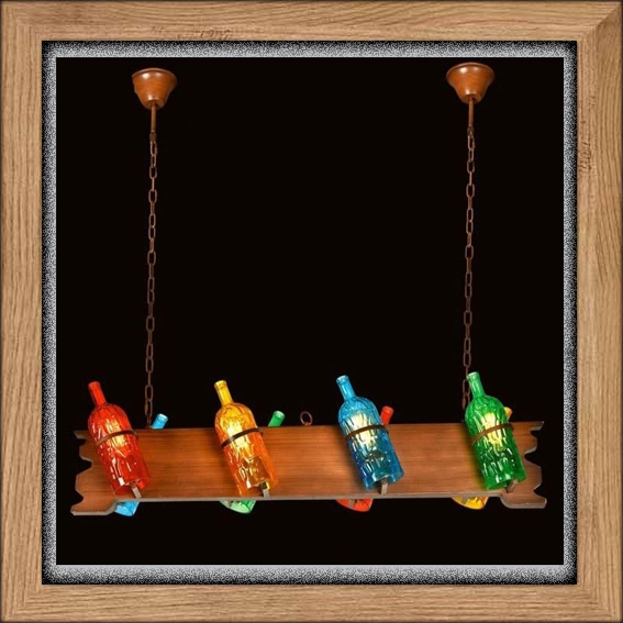 Lampu hias gantung besi kayu botol kaca mini bar karoeke coffe shop WINE BOTTLE RACK pendant lightin