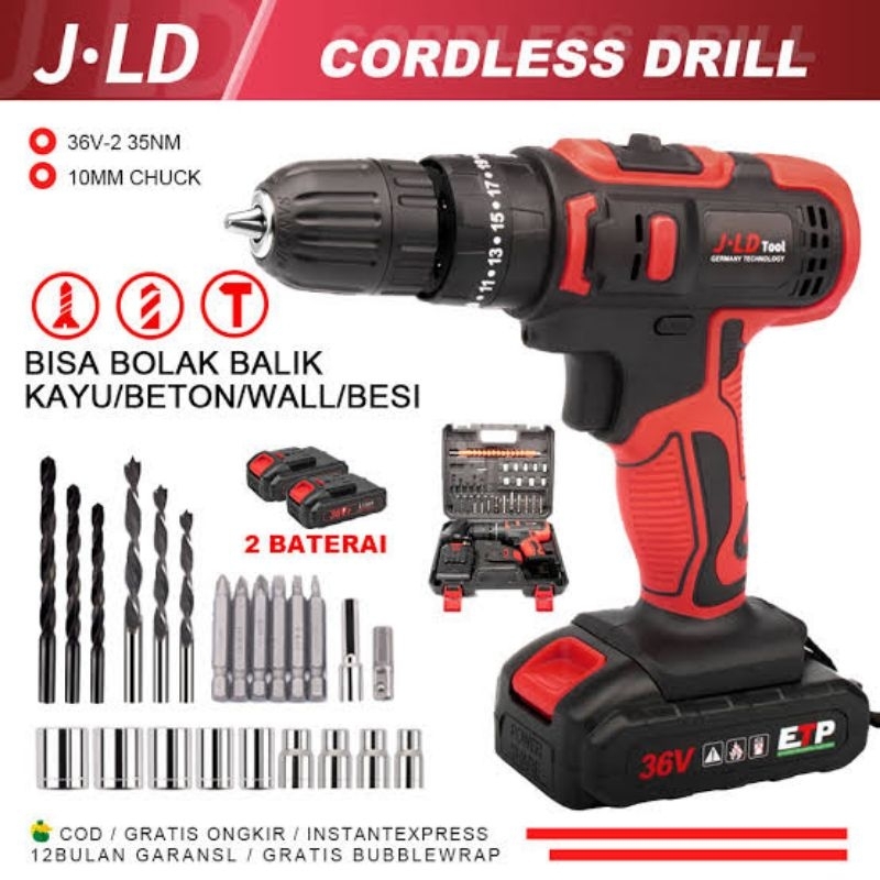 JLD 36V Bor Cordless Drill 12v Bor Baterai Koper Bor Obeng Cas 12v MONAKE Murah Kuat Awet