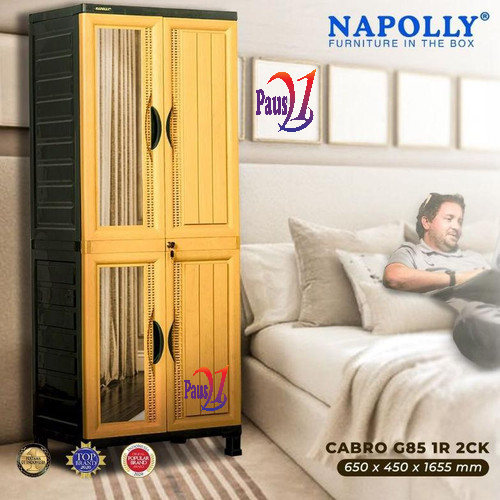 Lemari Plastik Pakaian Napolly Gantungan + 1 Rak + Cermin + Kunci | Cabro G85.1R.2CK