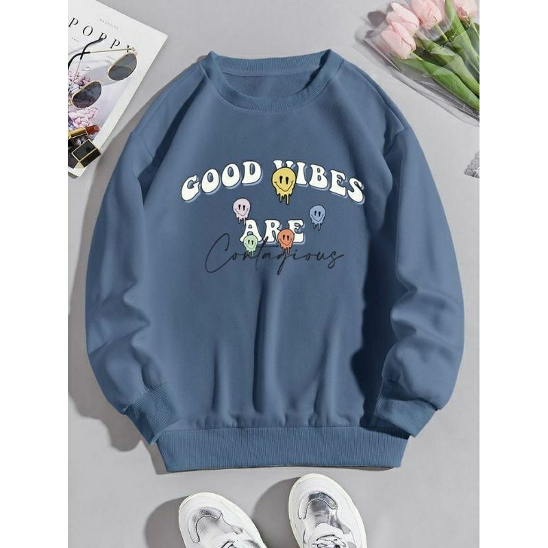 Good Vibes Sweater Oversize Crewneck Wanita Korea
