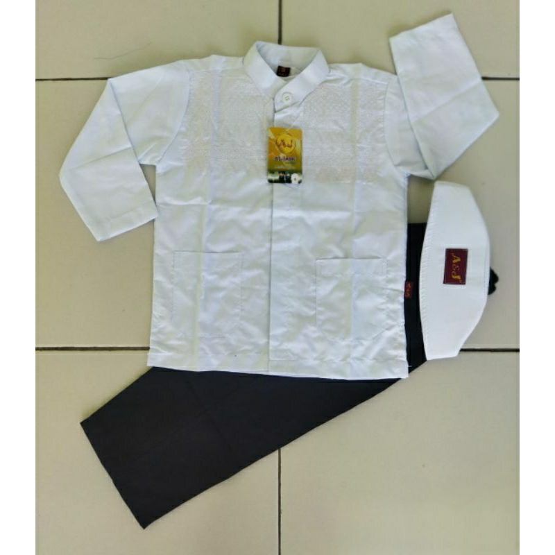 setelan koko anak putih hitam a&j 3-13 th