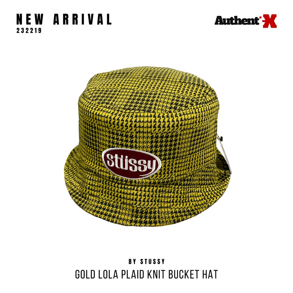 STUSSY LOLA PLAID KNIT BUCKET HAT GOLD | TOPI ORIGINAL