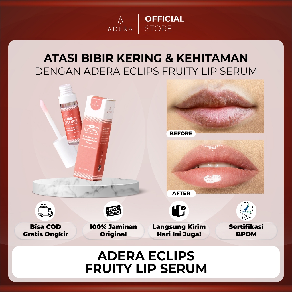 PAKET.Adera Serum Bibir Hitam, Kering, Pecah Jadi Pink Merah Alami Permanen Pria Wanita BPOM HALAL