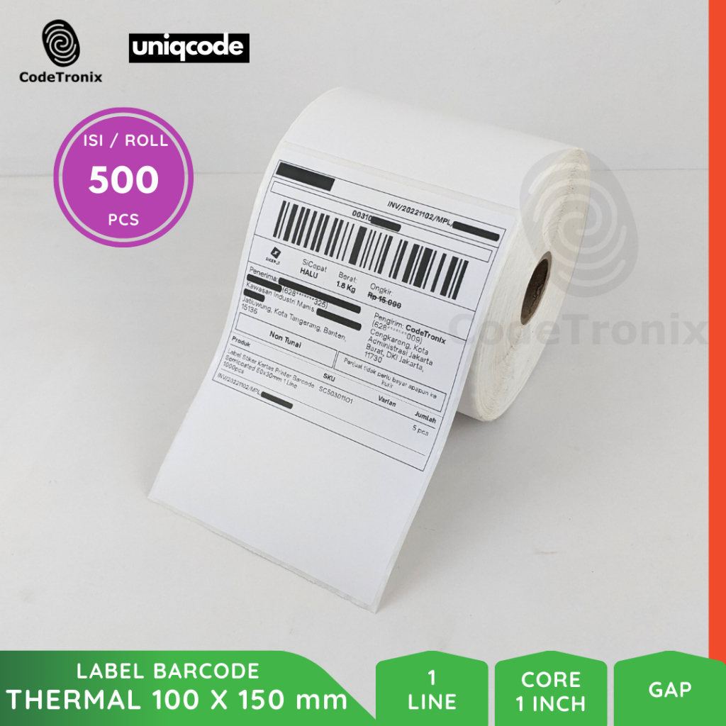 

Label Stiker Kertas Thermal 100x150 Resi A6 Direct Sticker Barcode Roll Pengirman Paket 500 pcs
