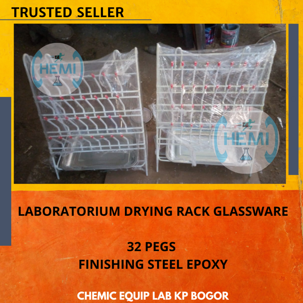 LABORATORIUM DRYING RACK GLASSWARE 32 PEGS RAK PENGERING GLASSWARE