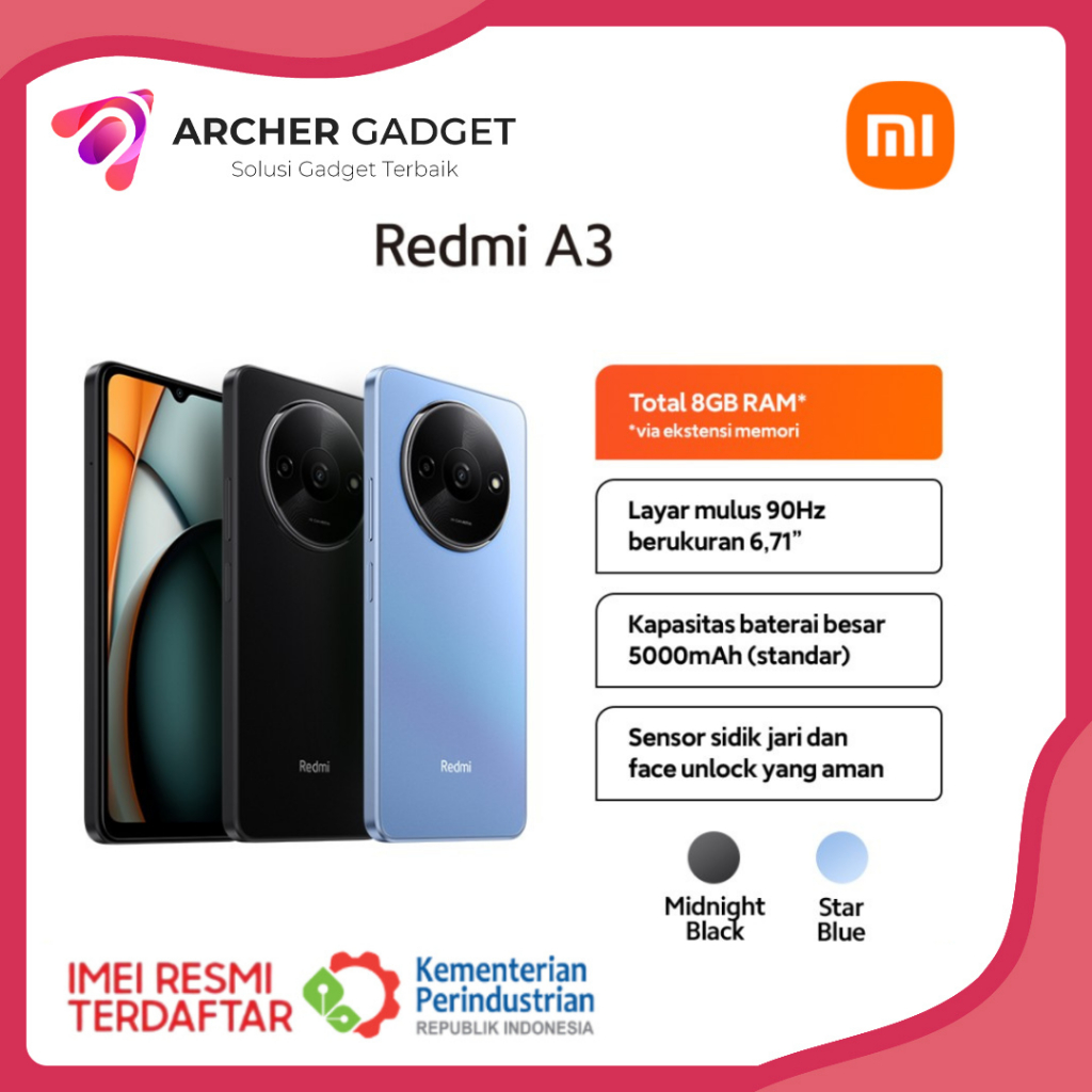 Xiaomi Redmi A3 4/128GB RAM 4GB ROM 128GB Garansi Resmi 1 Tahun