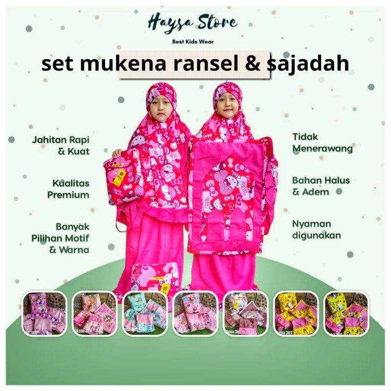 set mukena karakter anak sajadah  tas ransel bahan katun