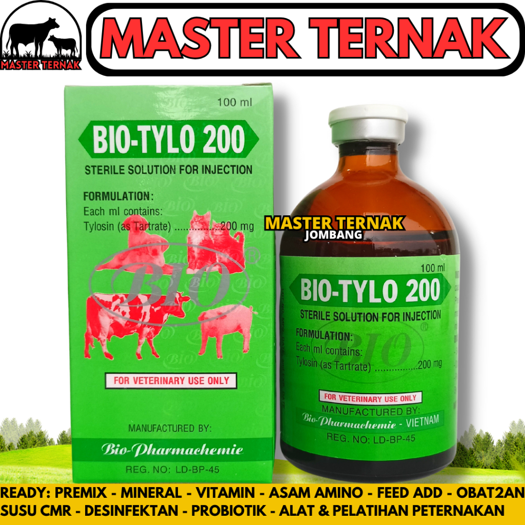BIO TYLO 200 (TYLOSIN) 100 ml - Obat CRD Ngorok Ayam - Antibiotik Pernafasan Hewan Sapi Kambing Domb