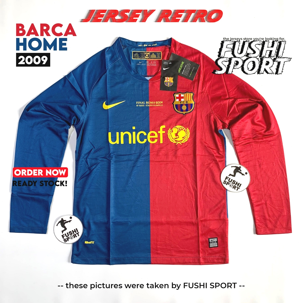 RETRO | Jersey Baju Bola Barca Home Final Roma 2009 Lengan Panjang Long Sleeve Grade Ori