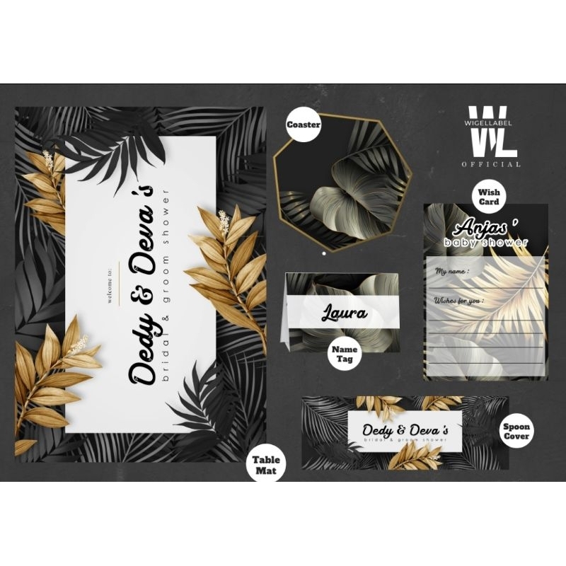 TABLE DECORATION BLACK AND GOLD - TABLE MAT BRIDAL SHOWER SWEET17 BABY SHOWER GROOM SHOWER