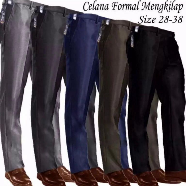 Mickonova Celana Bahan Dasar Mengkilap Metalik Slimfit Kerja Kantor Formal Clana Kantor Panjang Pria