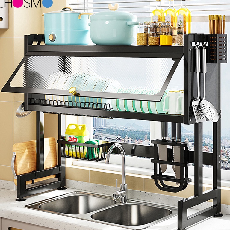 Super Oke Rak Piring Wastafel Dapur Stainless Steel Multifungsi Dengan Penutup