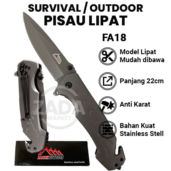 ZADA - OUTDOOR Pisau Bassic Browning Knifezer Pointed Head Stainless Stell Anti Karat Lipat Multifun