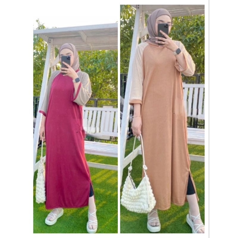 Ivana Gamis Simpel Remaja Kombinasi 2 Warna Dres Knit Premium Fashion Korean Style Wanita Fashion Da