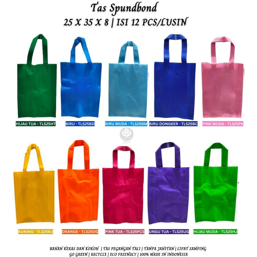

Tas Kain Spunbond Kantong Belanja Goodie Bag 25x35 Cm (Tls.25-Isi 12 Pcs)