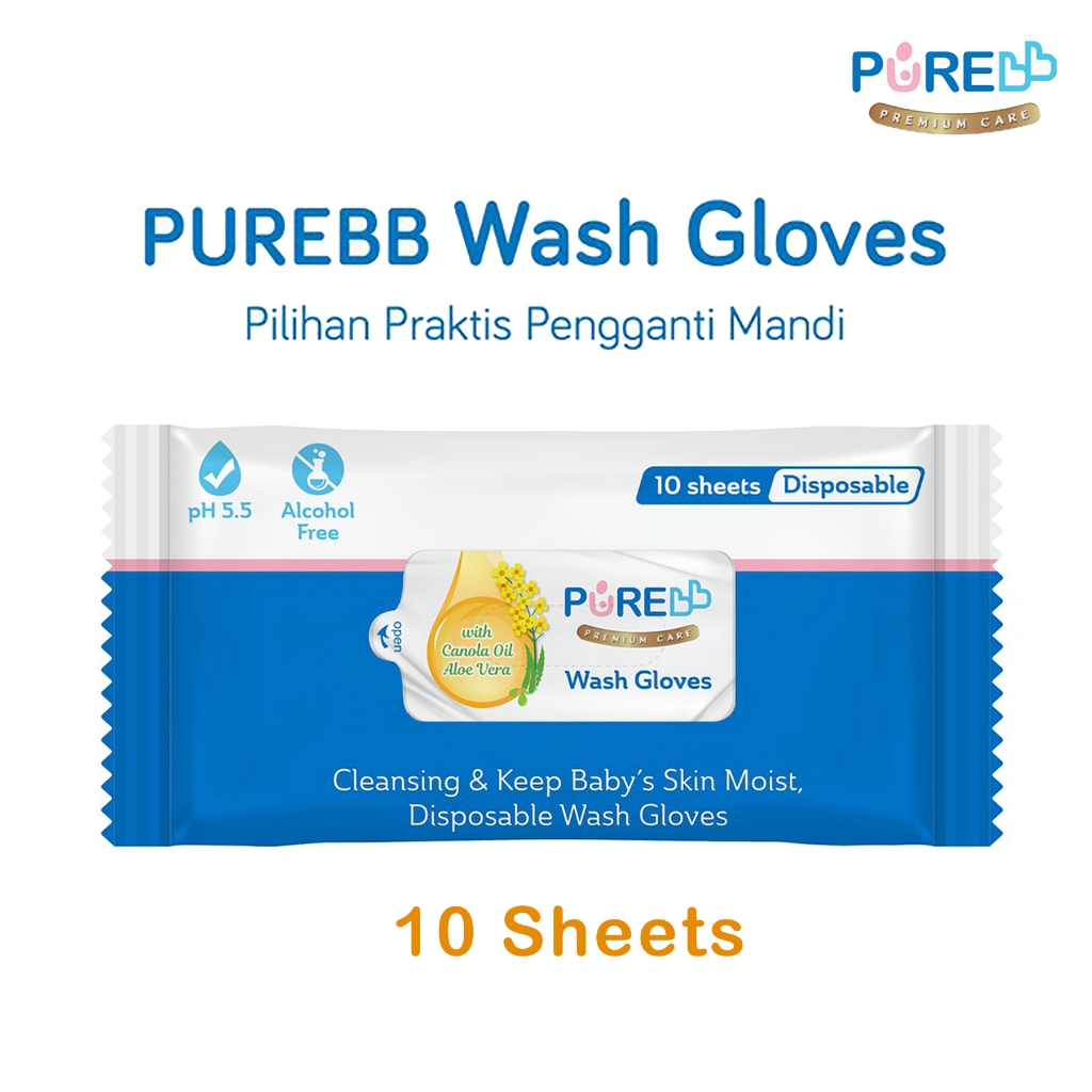 PUREBB Wash Gloves Tisu Mandi Basah Bayi Isi 10 Sheets