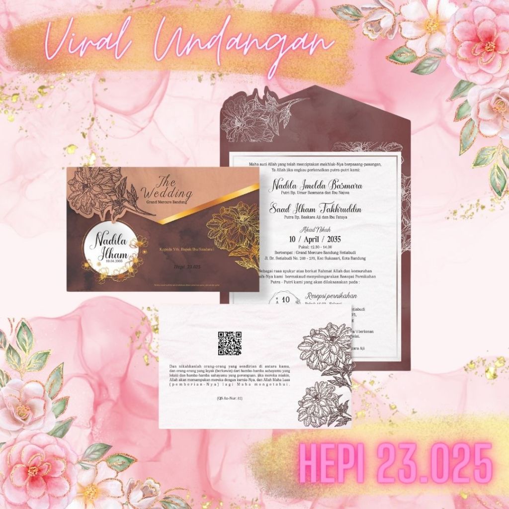 Blangko Undangan Pernikahan Murah, Kosong Lipat 3 Model Panjang - Seri HEPI 025 Terbaru Termurah Mod