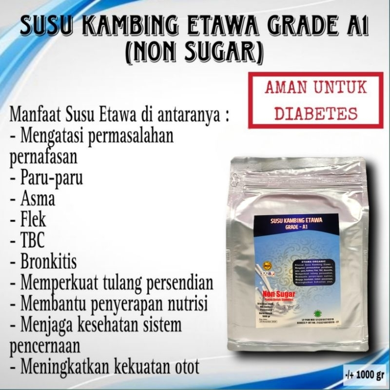 

SUSU KAMBING ETAWA GRADE A NON SUGAR 1KG AMAN UNTUK DIABETES