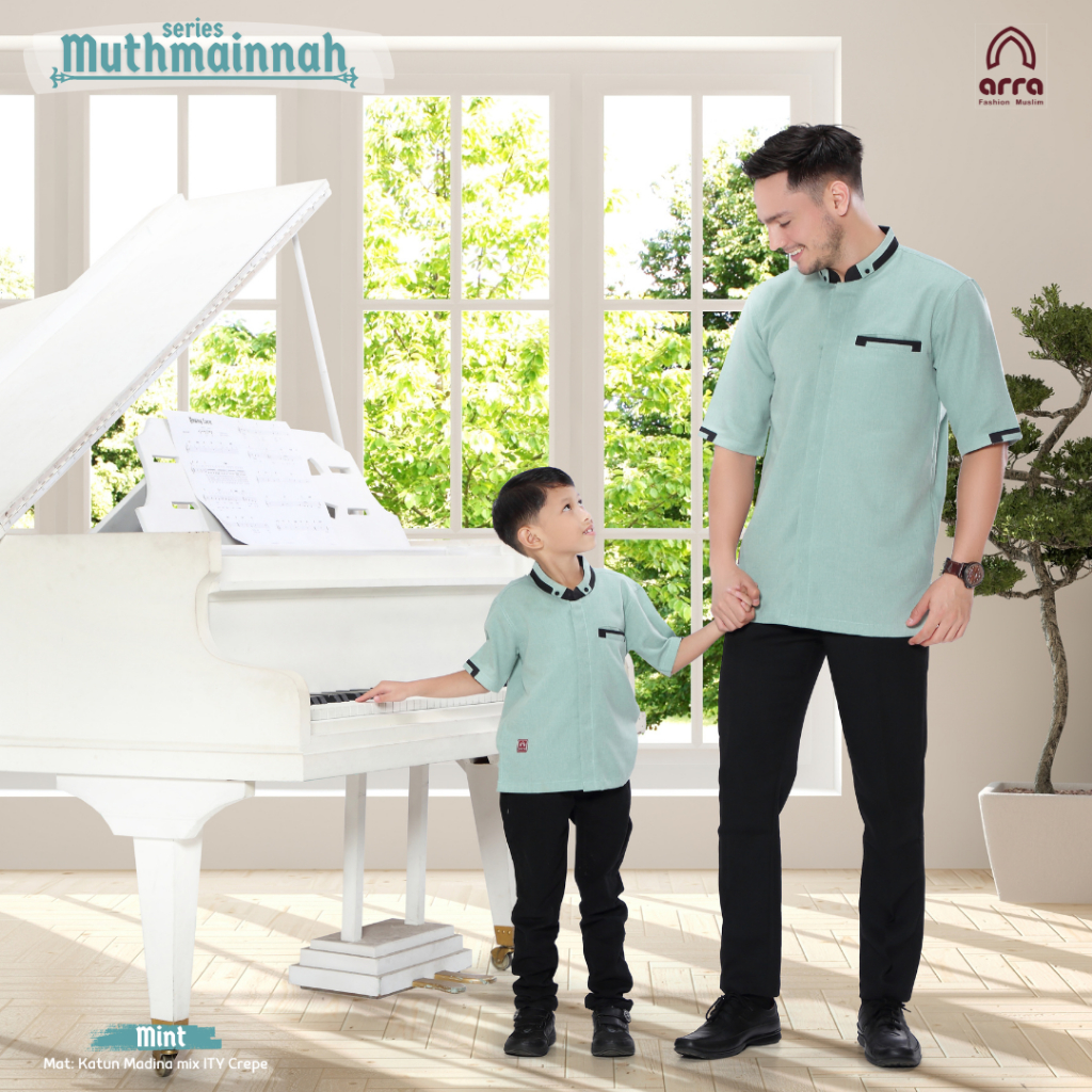 Baju koko pria lengan pendek Koko anak couple Bahan katun madina Mutmainnah Mint