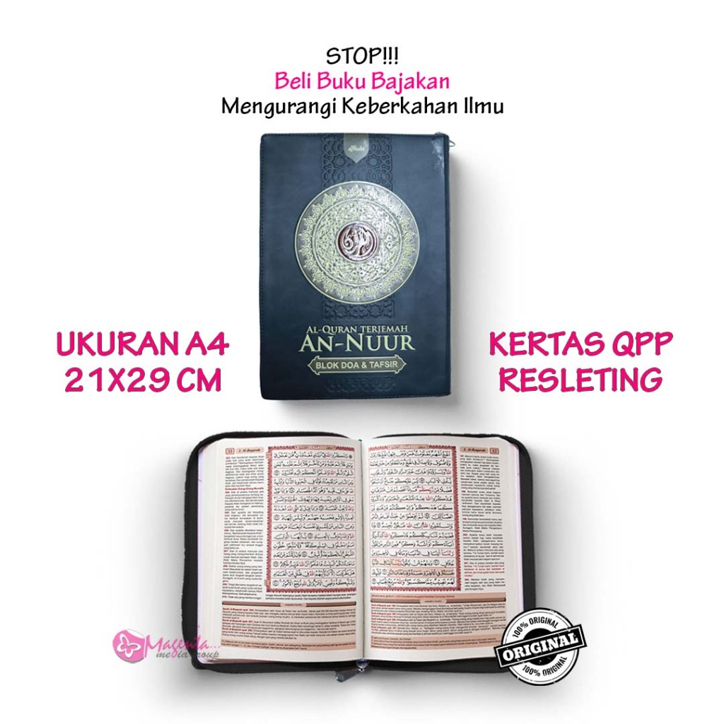 Al-Quran Terjemah A4  - Al Quran Mushaf Terjemah An-Nuur QPP A4 - Alquran Jaket Resleting Besar