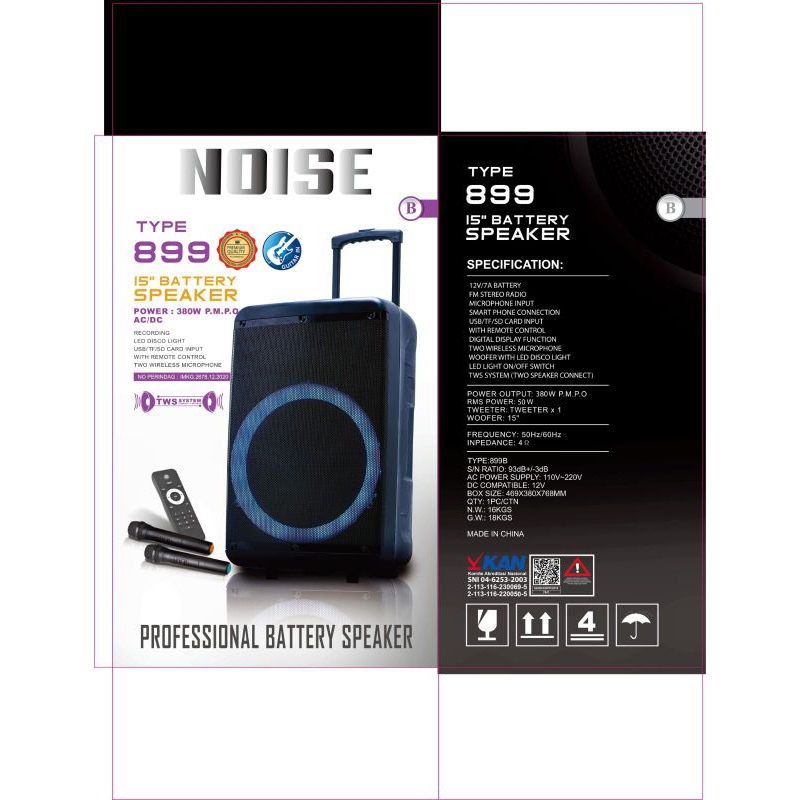Speaker Portable NOISE 899 B New 15" Inch