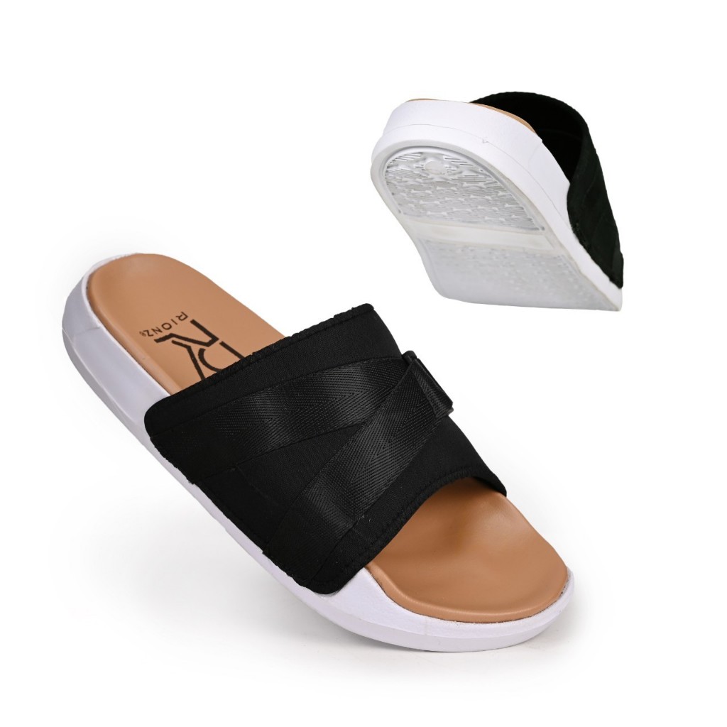 Rionz Giron Black - Sandal Pria Slide Casual Hitam Slop Murah