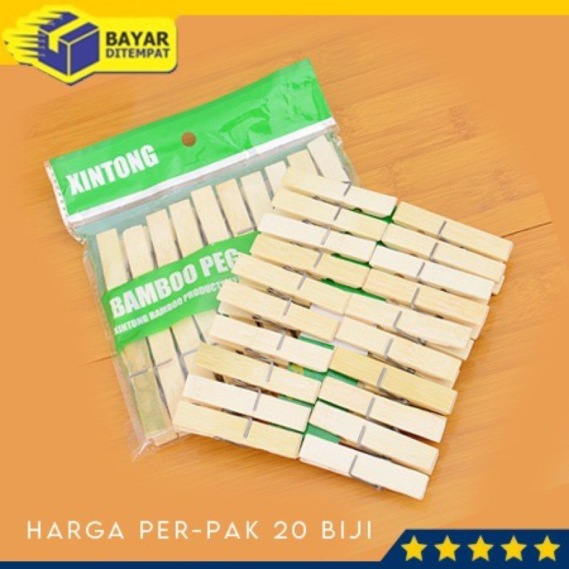 Jepitan jemuran baju bambu 20pcs