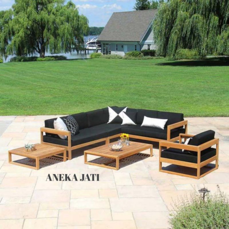 Set Kursi Sofa Tamu Outdoor Sofa Taman Outdoor Kayu Jati Minimalis
