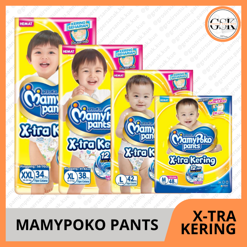 MAMYPOKO PANTS X-Tra Kering Ukuran M48 / L42 / XL38 / XXL34 | Mami Poko Popok Bayi Celana Murah | Pa