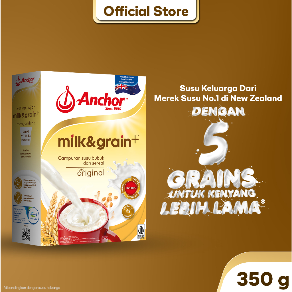 

Anchor Milk & Grain Kemasan Box 350 gr - Sumber Serat - Susu Asli New Zealand - Tinggi Vitamin dan Protein