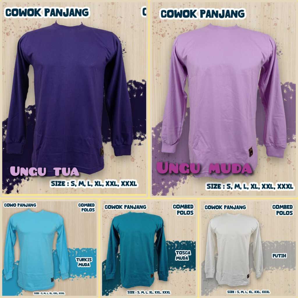 S-XXXL Kaos Polos Cowok Lengan Panjang/Seragam Kerja/Olahraga/Bigsize/Cotton Combed
