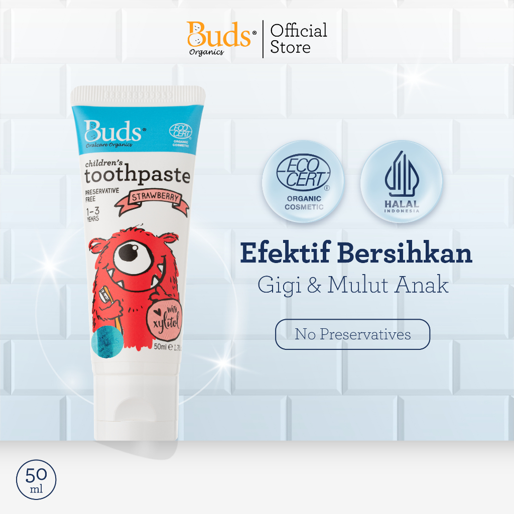 Buds Organics Toothpaste With Xylitol 1-3 Tahun - Pasta Gigi Odol Bayi dan Anak Aman Bisa Ditelan