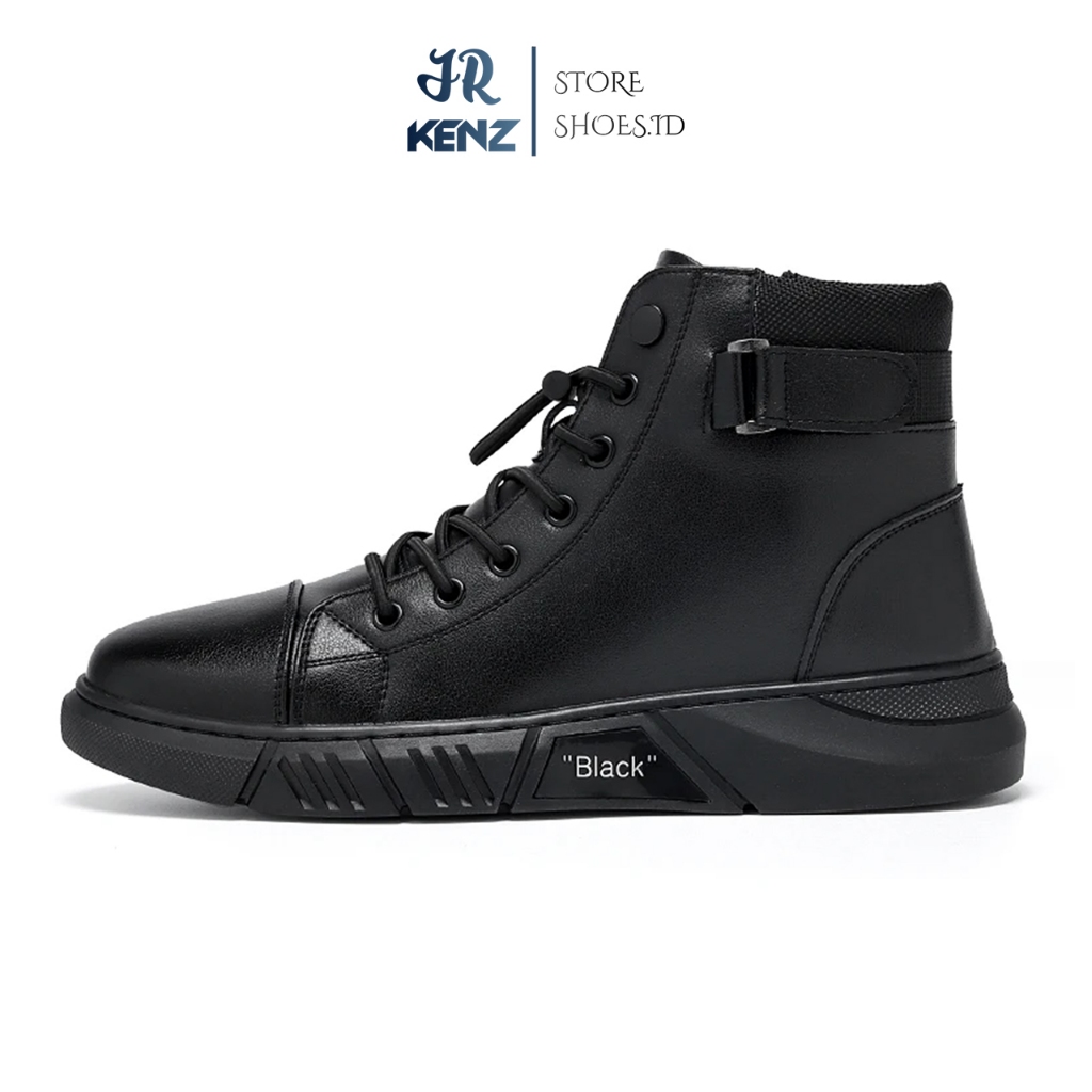 Sepatu Keren Pria Hitam Polos Sneakers Tinggi Casual Import Sepatu Pria Kondangan Hitam Kerja Kantor