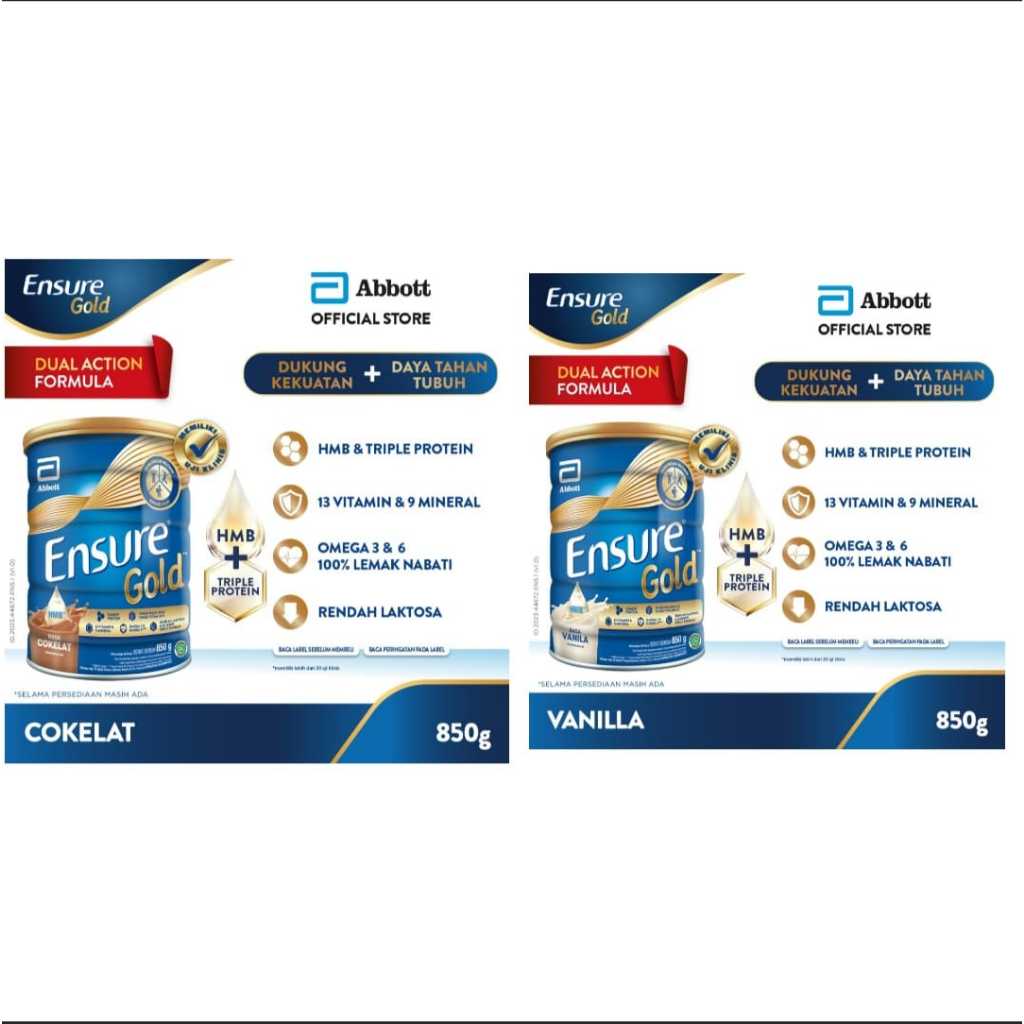 

Ensure Gold HMB Vanila 800 g - Nutrisi Dewasa Rendah Laktosa