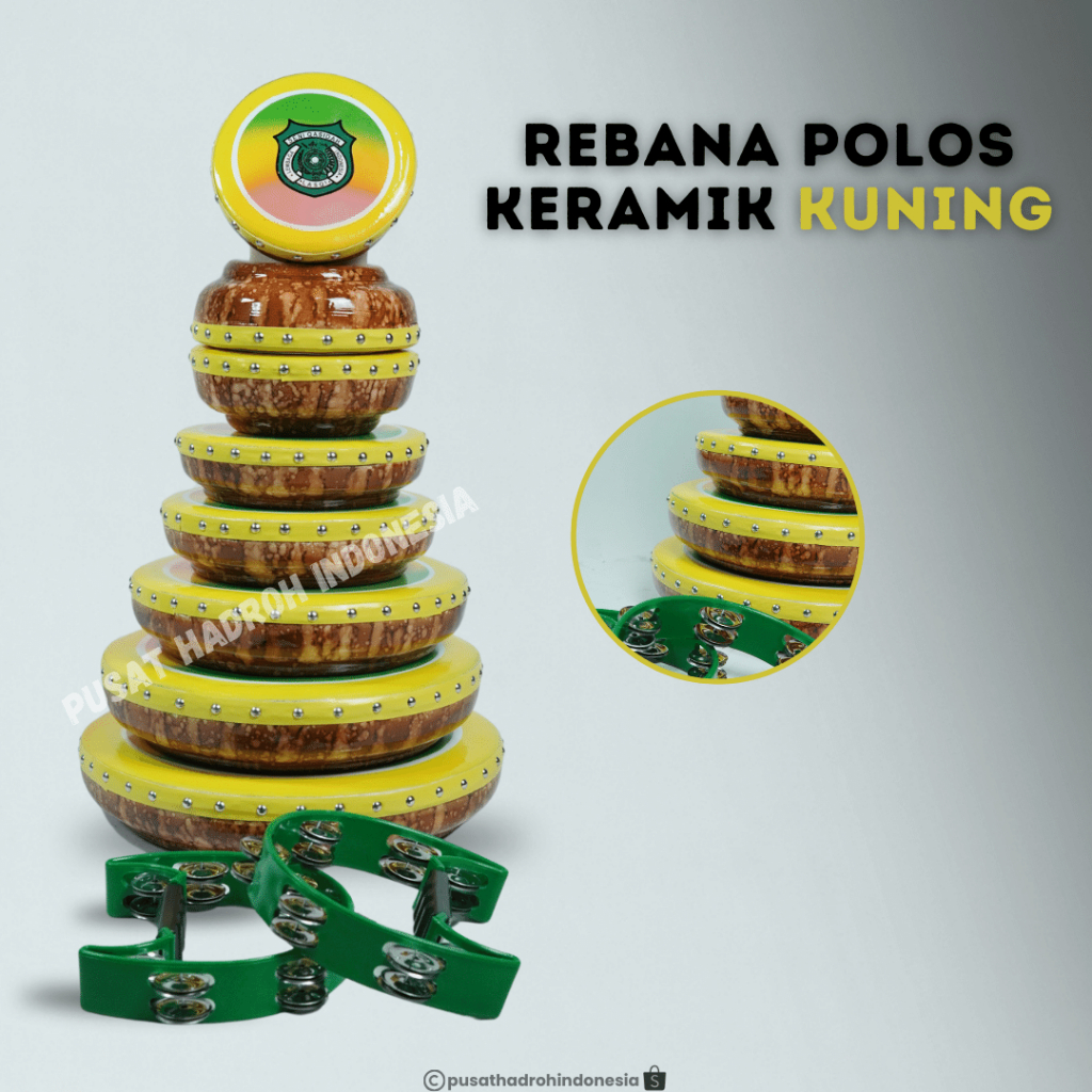 Rebana Qasidah Motif Keramik Kuning 1 Set Isi 10 Rebana Hadroh Banjari Terbangan Lasqi Fullset Susun