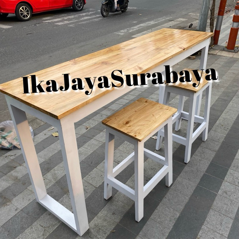 Meja Makan Dinding SET 2 KURSI | Meja Kayu Custom | Meja Cafe Minimalis | Meja Dapur Jati Belanda | 