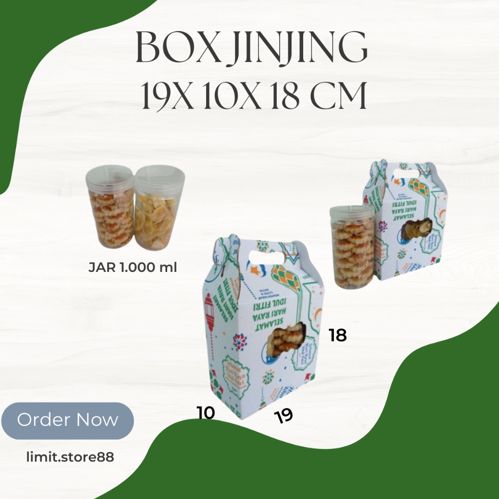 

Box 19x10x18 Jinjing (KUKER TOPLES JAR 1000 ml Isi 2) Kardus Kue Kering Toples Tabung / Idul Fitri /Hampers / Lebaran / Gable Box
