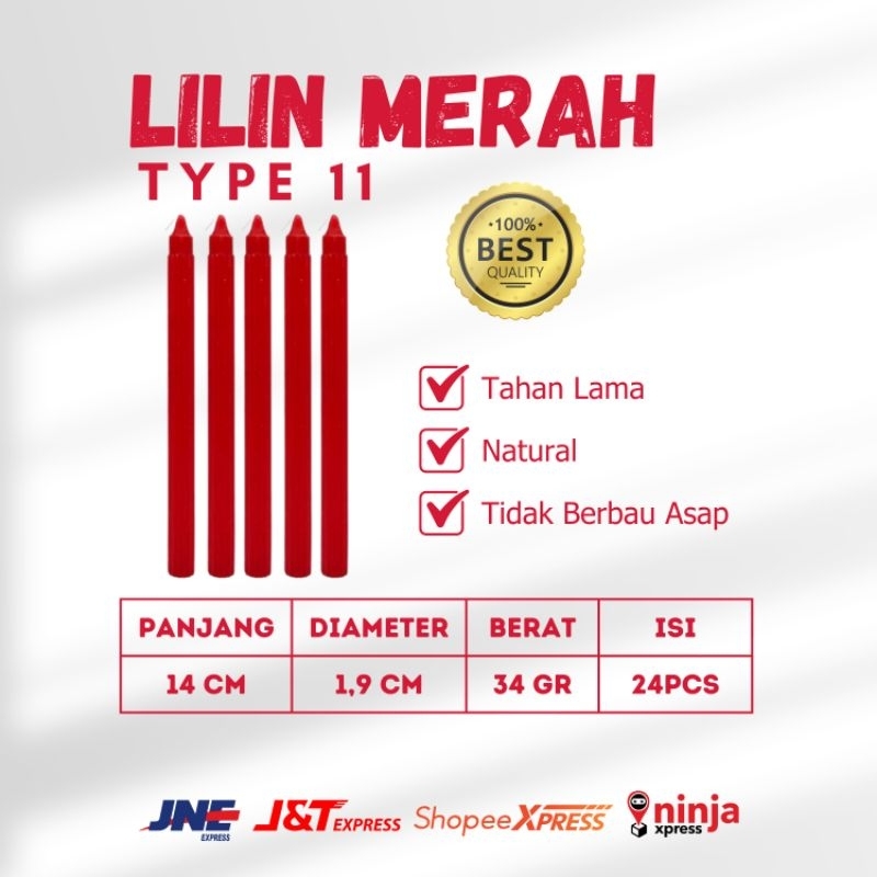 Lilin Merah Isi 10 Pcs Lilin Murah Lilin Ibadah Lilin Natal Panjang 14 Cm Dm 1,8 JUMBO (B8-10 PCS)