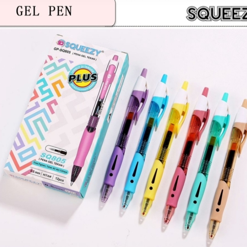 

KI3 Pulpen Gel Pen Cetek Squeezy GP SQ85 Retractable isi 1 Box 12 pcs Hitam