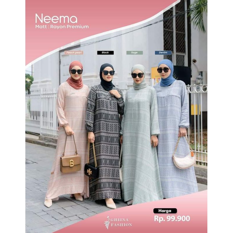 NEEMA DRESS BAHAN RAYON PREMIUM ORI GHINA FASHION BISA COD ✔️