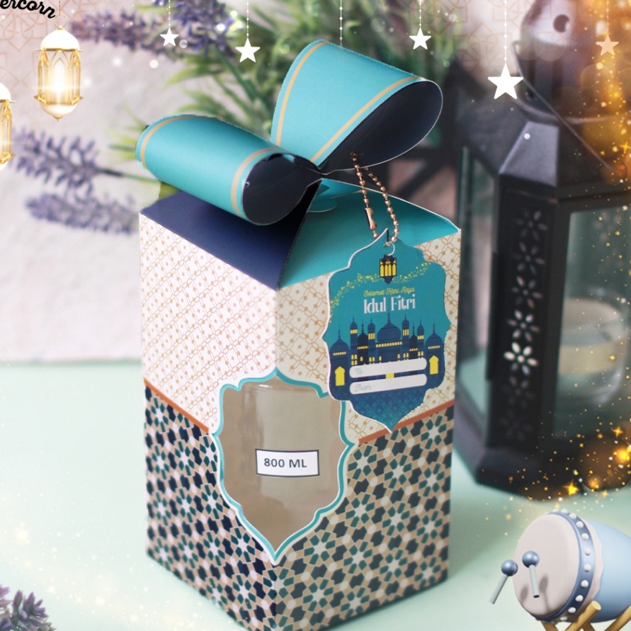 

HJ6 1 Pcs Box Hampers Lebaran Box Idul Fitri Pita Blue Muat 1 toples silinder 6 8 ml