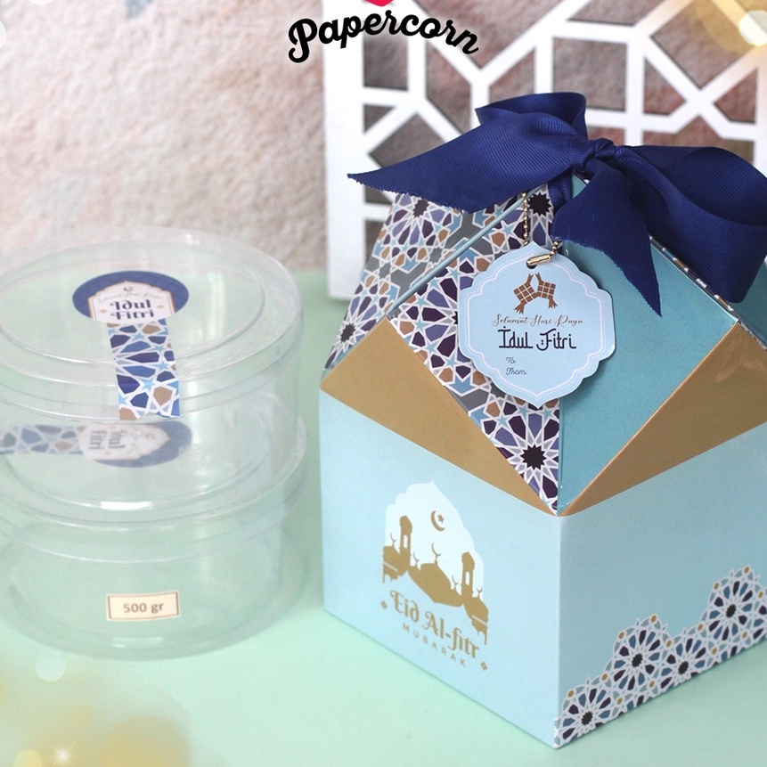 

KF7 1 pcs Box Lebaran Box Idul Fitri Kerucut uk 135 x135x11 cm muat 2 toples biggy 5 gr Free Gift Tag