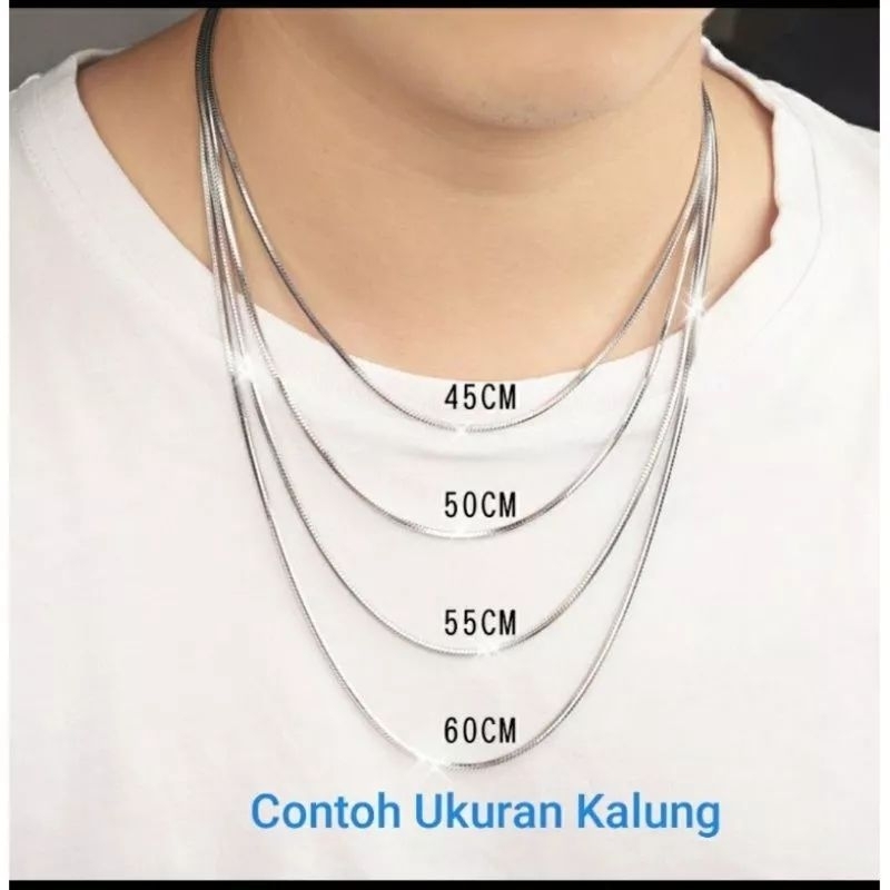 Kalung Perak Asli Silver 925 Lapis Emas Putih Rantai Sisik Naga Ukir 60 Cm - Kalung Perak Pria