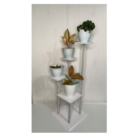 RAK TANAMAN BUNGA MINIMALIS POT SUSUN LANTAI TINGKAT 4 BESAR KOTAK PUTIH ABU